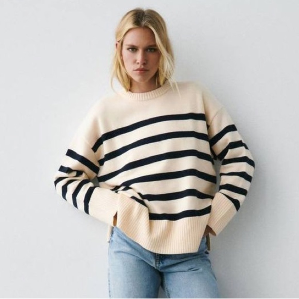 Zara Woman Striped Crew Neck Sweater
